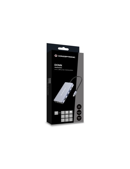 Conceptronic DONN20G base para portátil y replicador de puertos Alámbrico USB 3.2 Gen 1 (3.1 Gen 1) Type-C Gris