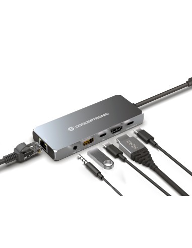 Conceptronic DONN22G base para portátil y replicador de puertos Alámbrico USB 3.2 Gen 2 (3.1 Gen 2) Type-C Gris