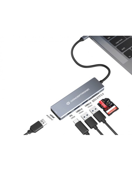 Conceptronic DONN23G base para portátil y replicador de puertos Alámbrico USB 3.2 Gen 1 (3.1 Gen 1) Type-C Gris