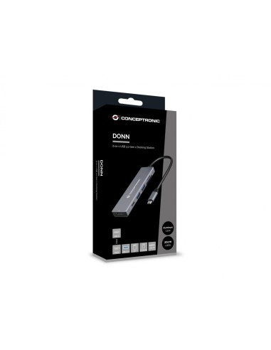 Conceptronic DONN23G base para portátil y replicador de puertos Alámbrico USB 3.2 Gen 1 (3.1 Gen 1) Type-C Gris