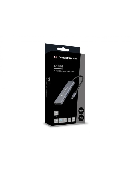 Conceptronic DONN23G base para portátil y replicador de puertos Alámbrico USB 3.2 Gen 1 (3.1 Gen 1) Type-C Gris