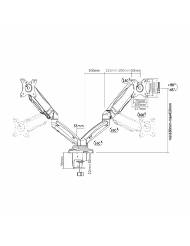 AISENS DT27TSR-045 soporte para monitor 81,3 cm (32") Escritorio Negro