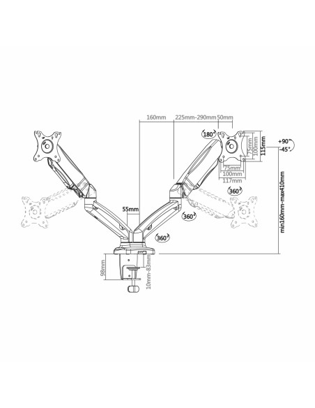 AISENS DT27TSR-045 soporte para monitor 81,3 cm (32") Escritorio Negro