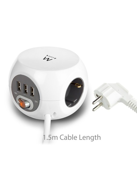 Ewent EW3939 base múltiple 1,5 m 3 salidas AC Interior Blanco