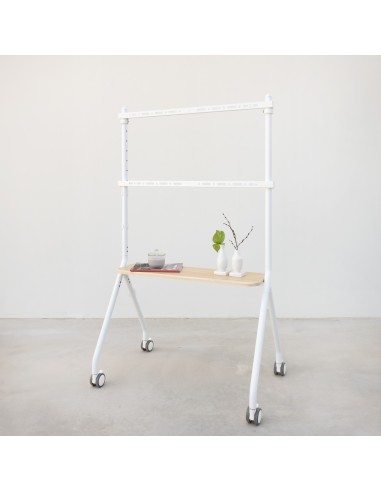 TooQ iLOVE Soporte de Suelo con Ruedas para Pantalla 49"-80", Blanco y Haya