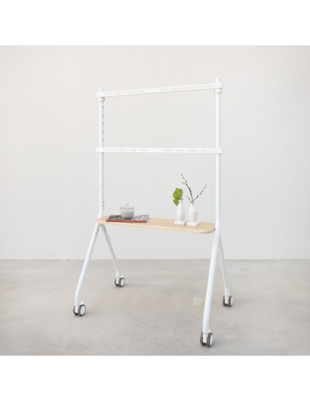TooQ iLOVE Soporte de Suelo con Ruedas para Pantalla 49"-80", Blanco y Haya