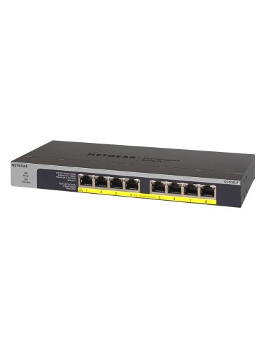NETGEAR GS108LP No administrado Gigabit Ethernet (10 100 1000) Energía sobre Ethernet (PoE) 1U Negro, Gris