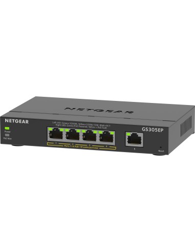 NETGEAR 5-Port Gigabit Ethernet PoE+ Plus Switch (GS305EP) Gestionado L2 L3 Gigabit Ethernet (10 100 1000) Energía sobre