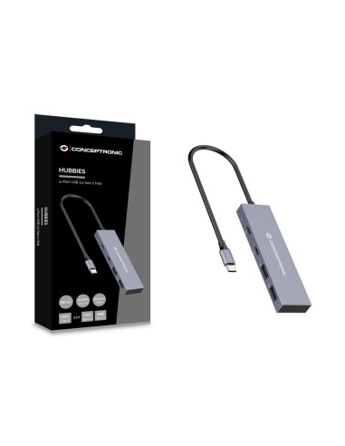Conceptronic HUBBIES13G hub de interfaz USB 3.2 Gen 2 (3.1 Gen 2) Type-C 10000 Mbit s Gris