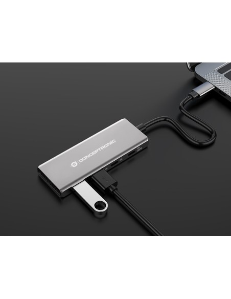 Conceptronic HUBBIES15G hub de interfaz USB 3.2 Gen 2 (3.1 Gen 2) Type-C 10000 Mbit s Gris