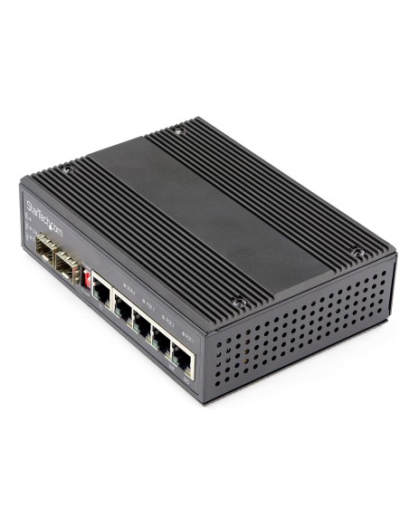 StarTech.com Switch Conmutador Industrial Ethernet Gigabit 6 Puertos - 4x RJ45 PoE - 2 Ranuras SFP PoE+ de 30W 12-48VDC DIN