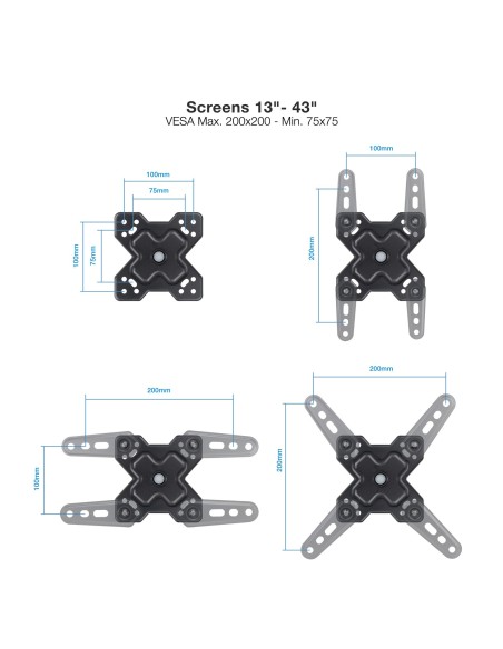 TooQ Soporte de Pared para Pantallas 13"-43", Negro