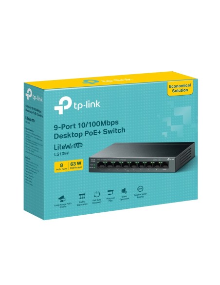 TP-Link LiteWave LS109P switch No administrado Fast Ethernet (10 100) Energía sobre Ethernet (PoE) Negro