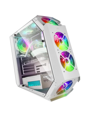 Mars Gaming MC51W, Caja PC Gaming ATX, Doble Cristal Templado, 5x Ventilador RGB 12cm, Blanco