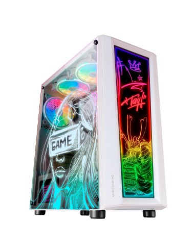 Mars Gaming MC-ART Blanco, Caja PC Gaming ATX, Doble Cristal Templado Dibujable, ARGB 12 Modos, Ventilador 12 cm