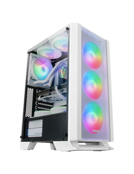 Mars Gaming MC-C, Caja PC ATX, Panel Frontal Metal-Mesh, Cristal Templado, 3 Ventiladores Frontales FRGB 120mm, Blanco