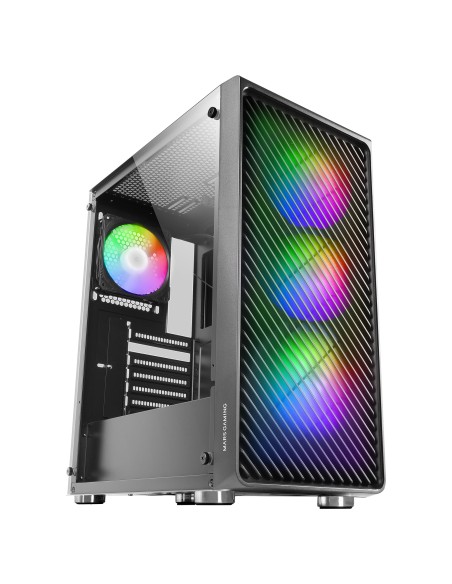 Mars Gaming MC-F, Semitorre Gaming ATX, Ventana Completa Cristal Templado, Frontal Metal-Mesh, 4X Ventiladores ARGB 120mm, Negro