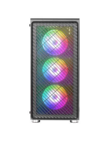 Mars Gaming MC-F, Semitorre Gaming ATX, Ventana Completa Cristal Templado, Frontal Metal-Mesh, 4X Ventiladores ARGB 120mm, Negro