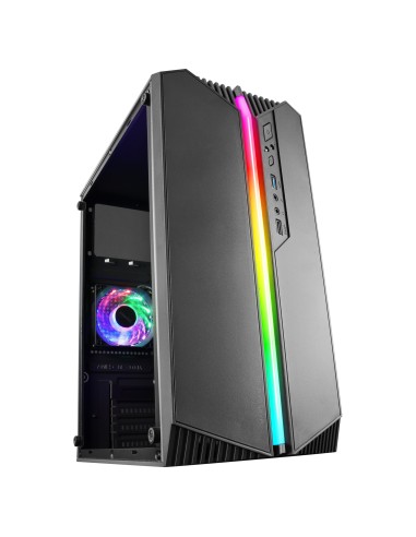 Mars Gaming MC-S1 Negro, Caja PC Compacta Gaming Micro-ATX, Iluminación ARGB 12 Modos, Ventilador FRGB, Ventana Lateral Completa