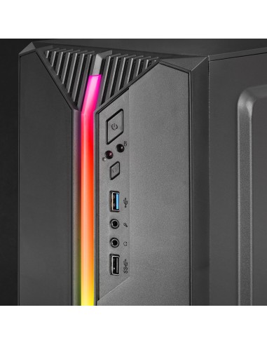 Mars Gaming MC-S1 Negro, Caja PC Compacta Gaming Micro-ATX, Iluminación ARGB 12 Modos, Ventilador FRGB, Ventana Lateral Completa