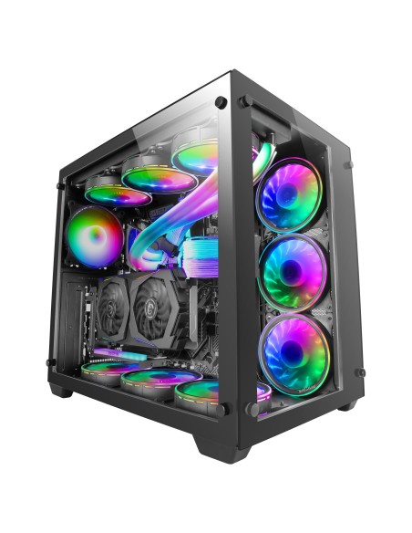 Mars Gaming Torre Gaming Custom XXL E-ATX, Ventana Cristal Templado Lateral y Frontal, Estructura Modular Doble Cámara, MCV3,
