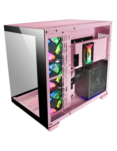 Mars Gaming MCV4 Rosa, Torre Gaming Custom XXL E-ATX, Ventana Cristal Templado Lateral y Frontal Sin Marco, Estructura Modular
