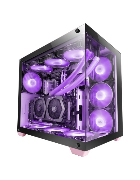 Mars Gaming MCV4 Rosa, Torre Gaming Custom XXL E-ATX, Ventana Cristal Templado Lateral y Frontal Sin Marco, Estructura Modular