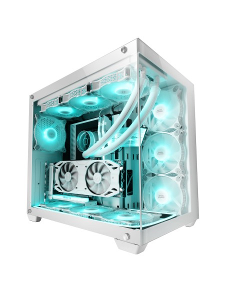 Mars Gaming MCV4 Blanco, Torre Gaming Custom XXL E-ATX, Ventana Cristal Templado Lateral y Frontal Sin Marco, Estructura