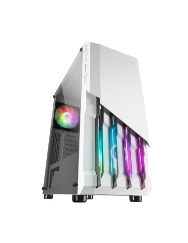 Mars Gaming MC-X2, Caja PC Gaming ATX, Frontal Acero FRGB, 2 Ventiladores 12cm FRGB, Ventana Lateral Completa, Blanco