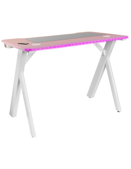 Mars Gaming MGD100RGB, Mesa Gaming Ergonómica RGB, Alfombrilla XXL, Soporte Auriculares y Bebida, Escritorio PC, 100x60cm, Rosa