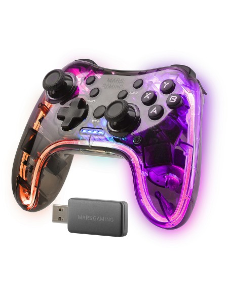 Mars Gaming Gamepad Inalámbrico 2.4GPRO, Neon RGB, Vibración Háptica Dual, Joysticks Analógicos, Mando para PC, PS3, PS4,
