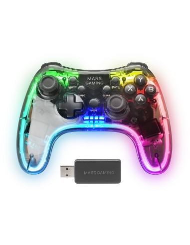 Mars Gaming Gamepad Inalámbrico 2.4GPRO, Neon RGB, Vibración Háptica Dual, Joysticks Analógicos, Mando para PC, PS3, PS4,