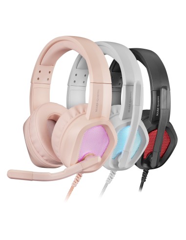 Mars Gaming MH320P Rosa, Auriculares Neodimio RGB Flow, Micrófono y Caja de Control