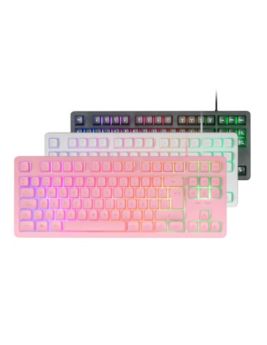 Mars Gaming MK023, Teclado Gaming TKL, Tecnología Híbrida H-Mech, Iluminación FRGB Rainbow, Anti-ghosting, Compatibilidad