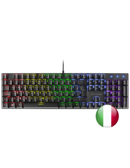 Mars Gaming MK422, Teclado Mecánico Gaming RGB, Antighosting, Switch Mecánico Azul, Idioma Italiano, Negro