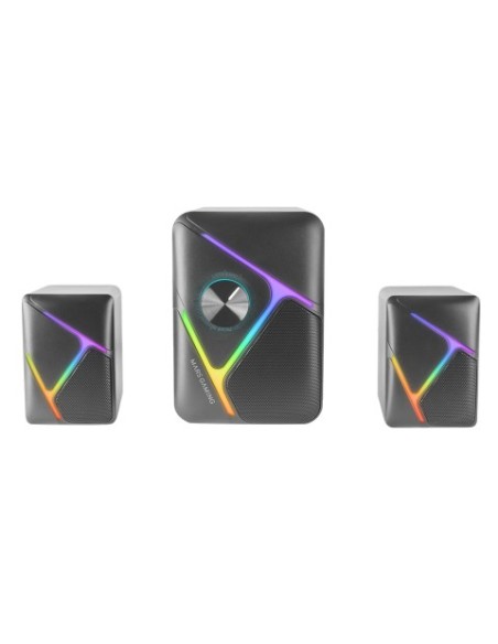 Mars Gaming MS-H21, Altavoces Gaming RGB 2.1 y Subwoofer 35W, Sistema Drivers Invertidos 3D Surround, Altavoces Compactos con