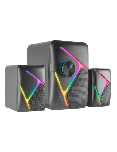 Mars Gaming MS-H21, Altavoces Gaming RGB 2.1 y Subwoofer 35W, Sistema Drivers Invertidos 3D Surround, Altavoces Compactos con