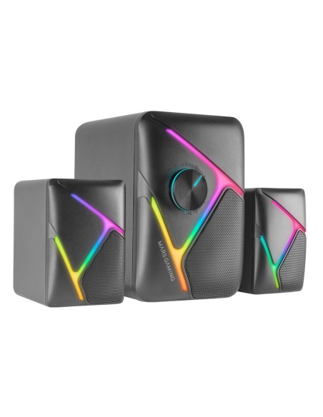Mars Gaming MS-H21, Altavoces Gaming RGB 2.1 y Subwoofer 35W, Sistema Drivers Invertidos 3D Surround, Altavoces Compactos con