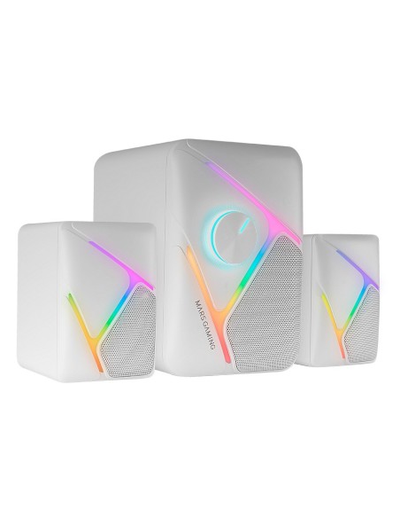 Mars Gaming MS-H21, Altavoces Gaming RGB 2.1 y Subwoofer 35W, Sistema Drivers Invertidos 3D Surround, Altavoces Compactos con