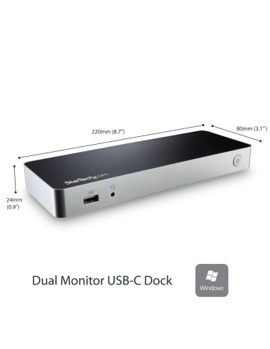 StarTech.com Docking Station USB C para 2 Monitores - PD de 60 W para Portátil Windows - Replicador de Puertos USB Tipo C a
