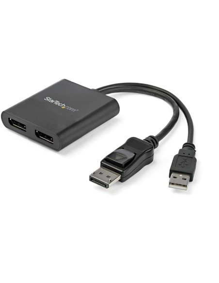 StarTech.com Hub MST de 2 Puertos DisplayPort 1.2 - Divisor Splitter DP de 2 Monitores - Adaptador DP a 2x DisplayPort 4K 30Hz