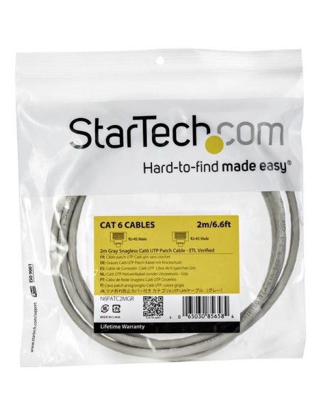 StarTech.com Cable de 2m Gris de Red Gigabit Cat6 Ethernet RJ45 sin Enganche - Snagless