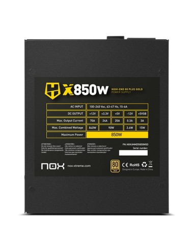NOX Hummer X 850W PLUS GOLD unidad de fuente de alimentación 24-pin ATX Negro