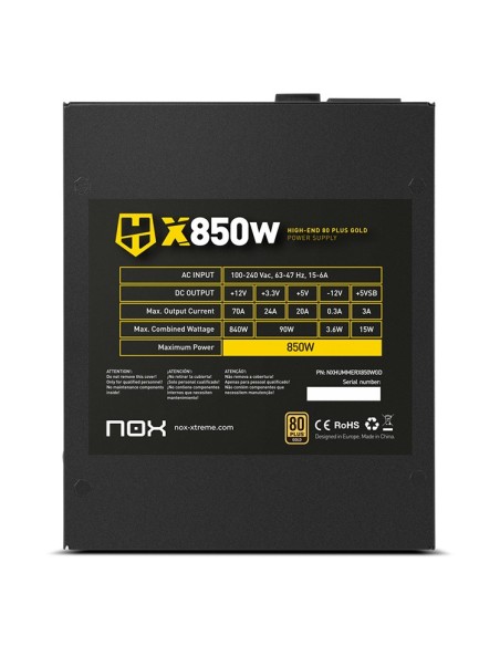NOX Hummer X 850W PLUS GOLD unidad de fuente de alimentación 24-pin ATX Negro