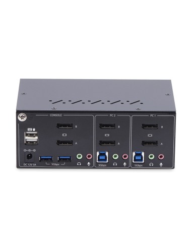 StarTech.com Switch KVM de 2 Puertos DisplayPort para 2 Monitores - Conmutador KVM 4K60Hz - Hub Ladrón 2x USB 5Gb - Hub 2x USB