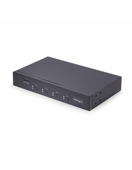 StarTech.com Switch KM USB 4 Puertos con Conmutación por Ratón - Conmutador KM USB 3.0 de Teclado y Ratón para 4 Ordenadores -