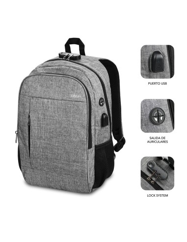 SUBBLIM Mochila para Portátil Urban Lock Backpack 16" Grey