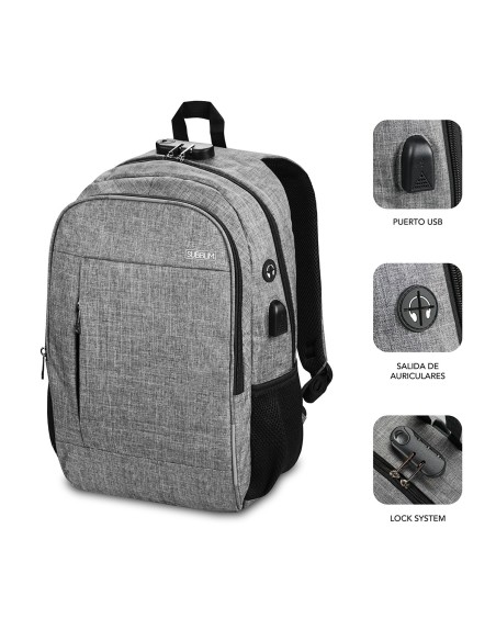 SUBBLIM Mochila para Portátil Urban Lock Backpack 16" Grey