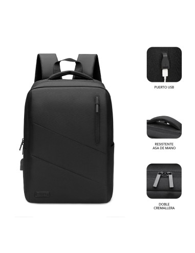 SUBBLIM City Backpack Mochila para portátil 15.6", Poliéster Oxford, Negra