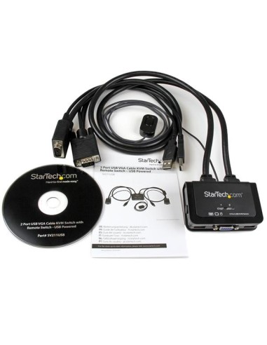 StarTech.com Switch Conmutador KVM de Cable con 2 Puertos VGA USB Alimentado por USB con Interruptor Remoto